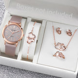 6pcs/set Women Leather Band Quartz Watch and Lover