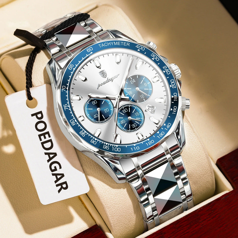 POEDAGAR Fashion Brand Men Watch Waterproof Stainless Steel
