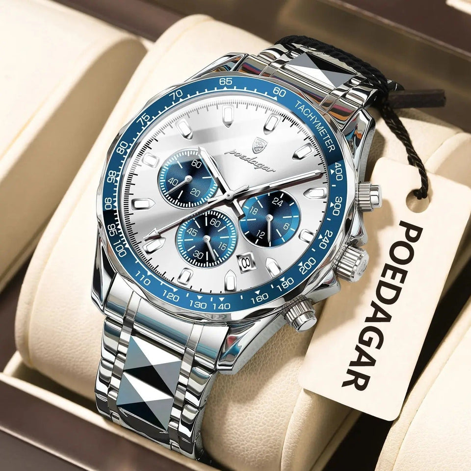 POEDAGAR Fashion Brand Men Watch Waterproof Stainless Steel